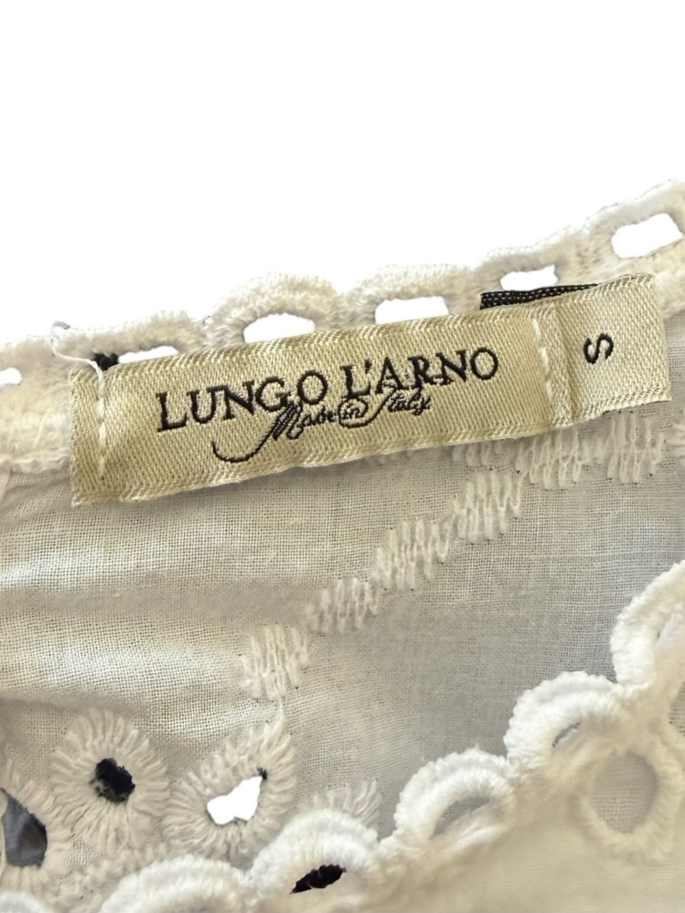Lungo L’Arno Broderie Angleaise Eyelet Blouse Size Small White Sleeveless Italy - Picture 8 of 15